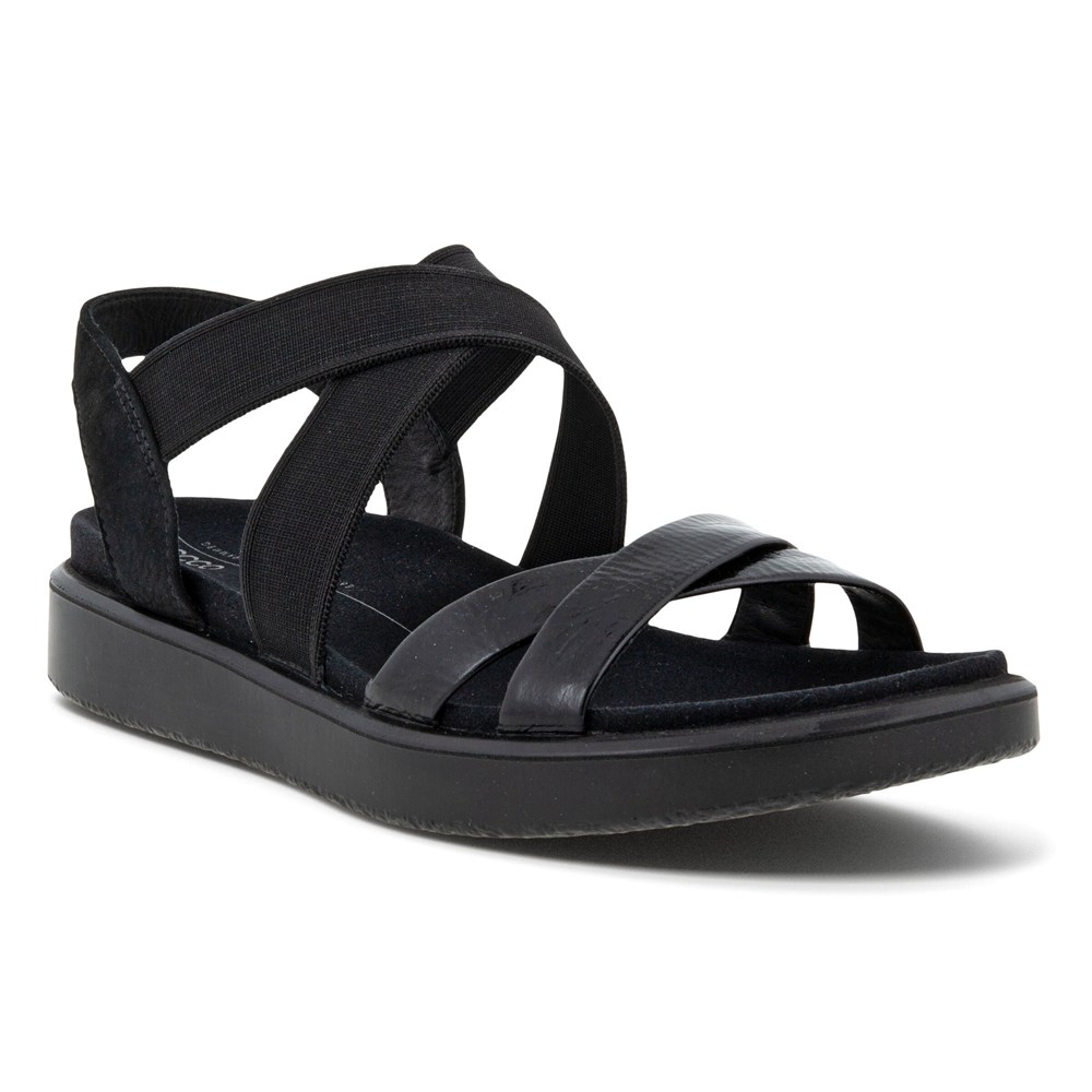 ECCO Womens Sandals Black - Flowt Flat Strappy - UNW-158249